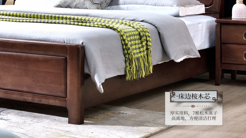 長樂家具北美胡桃色橡膠木2138#大床介紹8