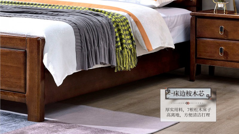 長(zhǎng)樂(lè)家具北美胡桃色橡膠木2136#大床介紹7
