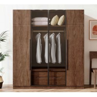 朗朝現代極簡白蠟木家具：L2684#四門開門衣柜（胡桃色）