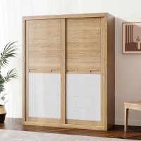 朗朝現代極簡白蠟木家具：L2664#趟門衣柜（原木色）