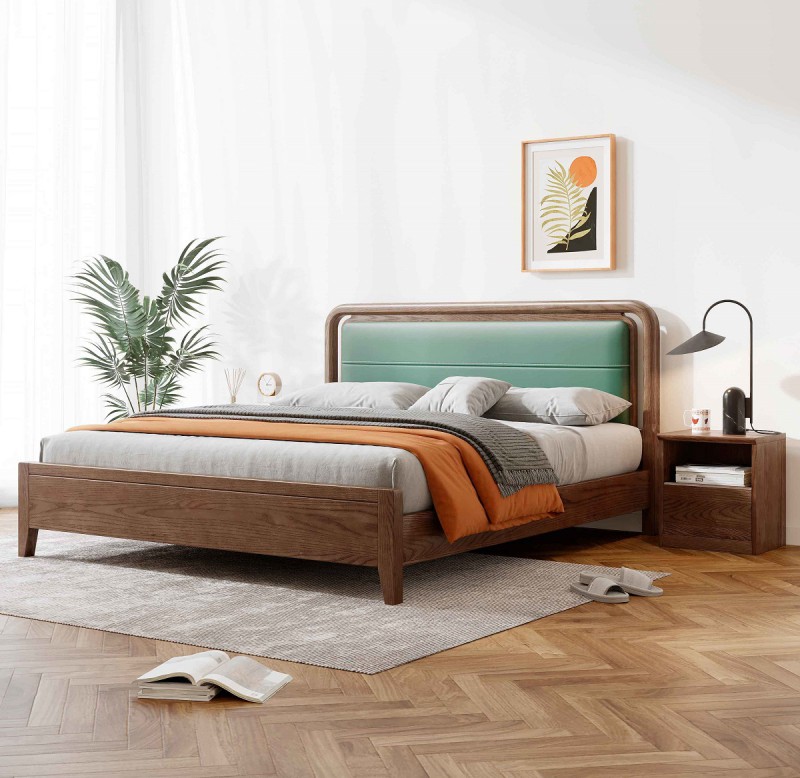 L2605#軟包床（胡桃色）、L261#床頭柜