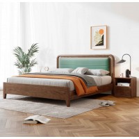 朗朝現代極簡白蠟木家具：L2605#軟包床（胡桃色）、L261#床頭柜