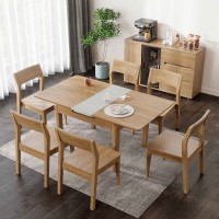 朗朝現代極簡白蠟木家具：L291#拉伸方臺（原木色）、L292#餐椅（圓腳）、L290#條凳