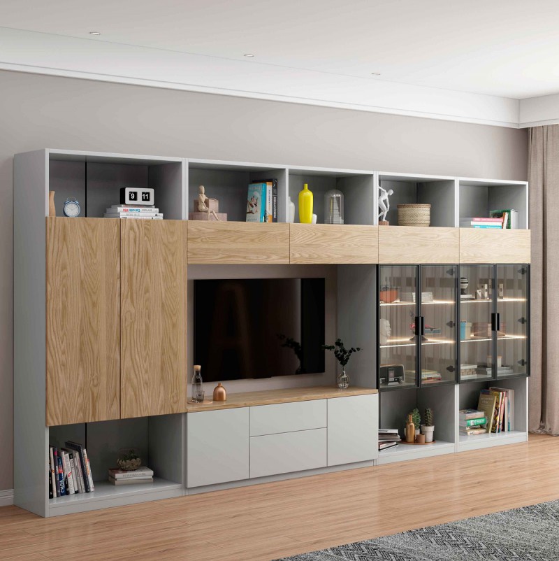 L2823#組合電視柜（地柜）（原木色）、L2861組合左柜、L2862組合右柜、L2863組合吊柜