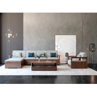 艾美儷家可可西里現(xiàn)代極簡(jiǎn)黑金檀木家具：轉(zhuǎn)角沙發(fā)KK3203#、長(zhǎng)茶幾KK3301#