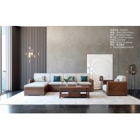 艾美儷家可可西里現(xiàn)代極簡(jiǎn)黑金檀木家具：轉(zhuǎn)角沙發(fā)KK3201#、長茶幾KK3302#