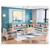 金海小清新時尚風格家具,江西南康清新極簡實木家具廠家,黃檀色+象牙白、海藍色家具