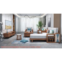 康優(yōu)寶輕奢新中式胡桃木家具：K6H801沙發(fā) 轉(zhuǎn)角+單位（D靠背直條前框厚墊）