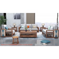 康優(yōu)寶輕奢新中式胡桃木家具：K6H801沙發(fā) 1+2+3位（D靠背直條前框厚墊）