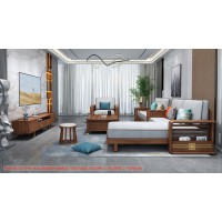 康優(yōu)寶輕奢新中式胡桃木家具：K6H305沙發(fā) 轉(zhuǎn)角+單位（D靠背直條前框厚墊）