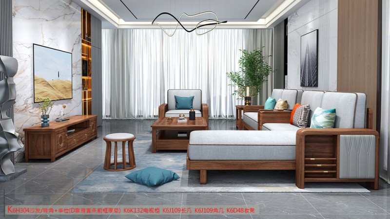 K6H304沙發 轉角+單位（D靠背直條前框厚墊）