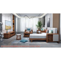 康優(yōu)寶輕奢新中式胡桃木家具：K6H304沙發(fā) 轉(zhuǎn)角+單位（D靠背直條前框厚墊）