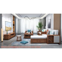 康優(yōu)寶輕奢新中式胡桃木家具：K6H304沙發(fā) 轉(zhuǎn)角+單位（D靠背儲(chǔ)物箱體薄墊）