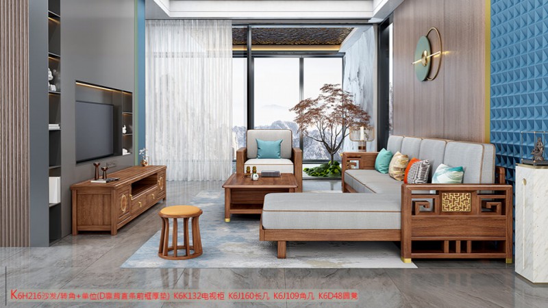 K6H216沙發 轉角+單位（D靠背直條前框厚墊）