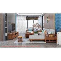 康優寶輕奢新中式胡桃木家具：K6H216沙發 轉角+單位（D靠背直條前框厚墊）