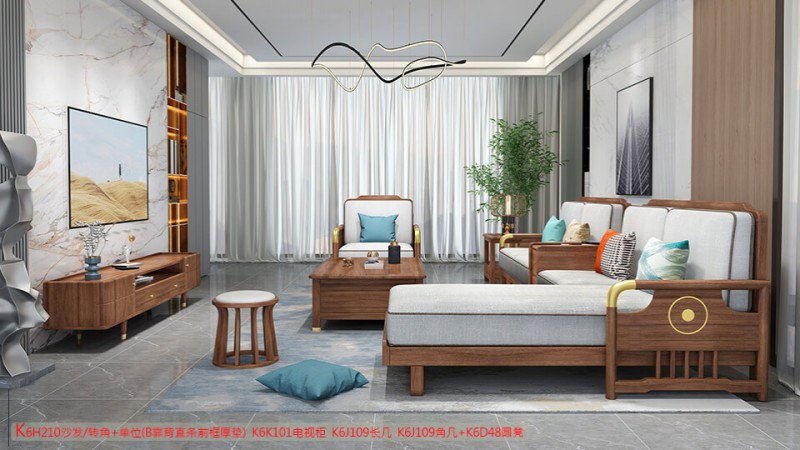 K6H210沙發 轉角+單位（B靠背直條前框厚墊）