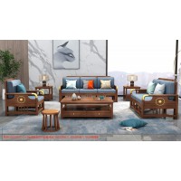 康優寶輕奢新中式胡桃木家具：K6H210沙發 1+2+3位（B靠前欄桿前框薄墊）