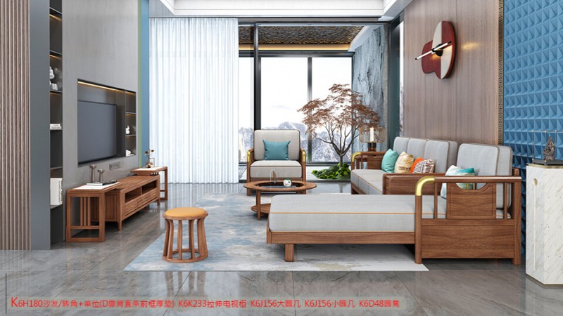 K6H180沙發 轉角+單位（D靠背直條前框厚墊）