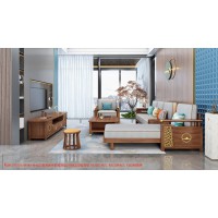 康優寶輕奢新中式胡桃木家具：K6H170沙發 轉角+單位（D靠背直條前框厚墊）