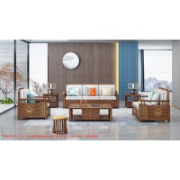 康優寶輕奢新中式胡桃木家具：K6H170沙發 1+2+3位（B靠背儲物箱體薄墊）