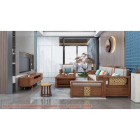 康優寶輕奢新中式胡桃木家具：K6H169沙發 轉角+單位（B靠背儲物箱體薄墊）