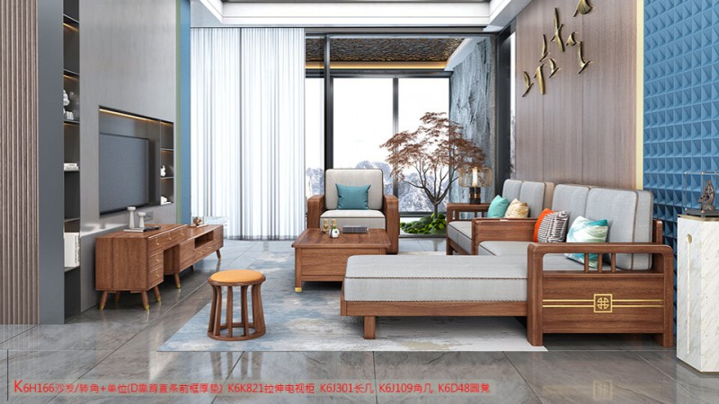 K6H166沙發 轉角+單位（D靠背直條前框厚墊）