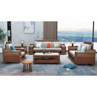 康優(yōu)寶輕奢新中式胡桃木家具：K6H91沙發(fā) 1+2+3位（A靠背欄桿前框薄墊）