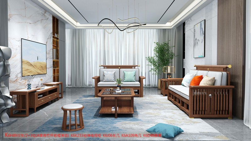 K6H89沙發 2+3位（A靠背欄桿前框薄墊）