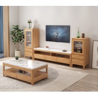 云杉木語云帆北歐系列家具：05#三抽電視柜（配石頭）、22#四抽茶幾（配石頭）