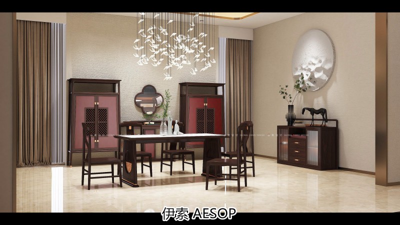 伊索未來系列國潮新中式非洲酸枝家具效果圖