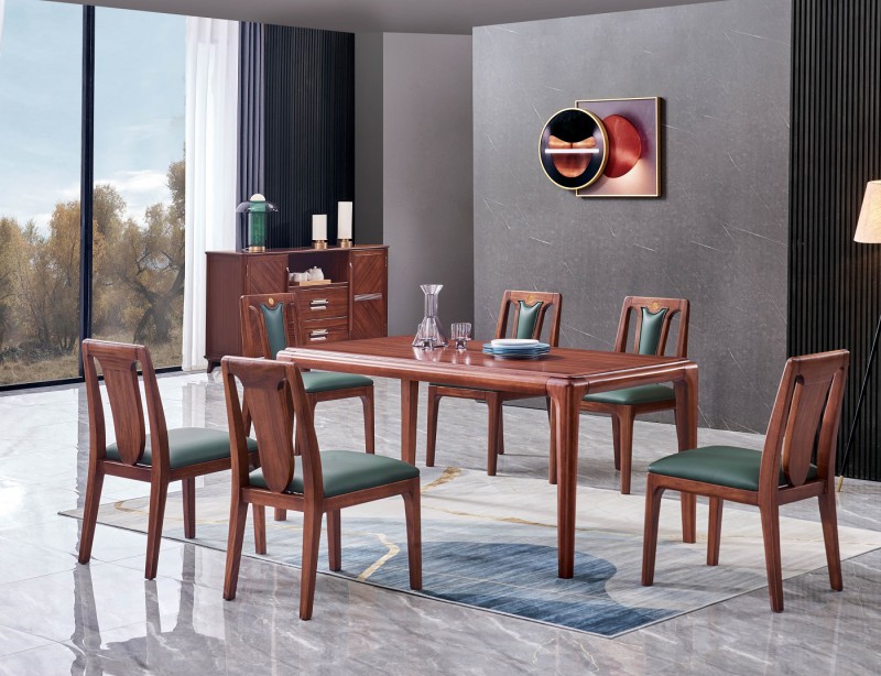 華夏國康卡迪婭輕奢極簡黃檀木家具：K502方桌、K55餐椅、K800餐邊柜