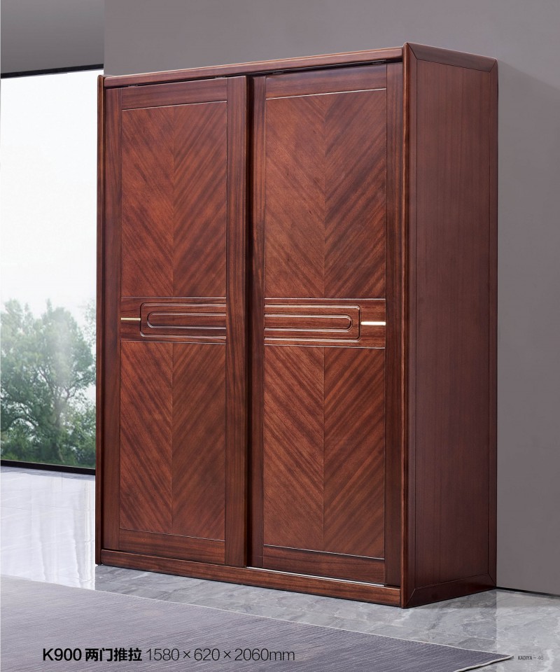 華夏國康卡迪婭輕奢極簡黃檀木家具：K900兩門推拉衣柜