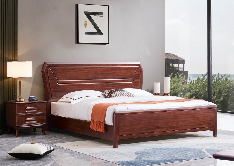 華夏國康卡迪婭輕奢極簡黃檀木家具：K2002大床