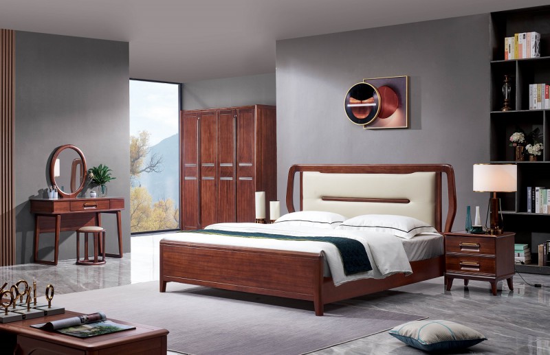 華夏國康卡迪婭輕奢極簡黃檀木家具：K2012大床