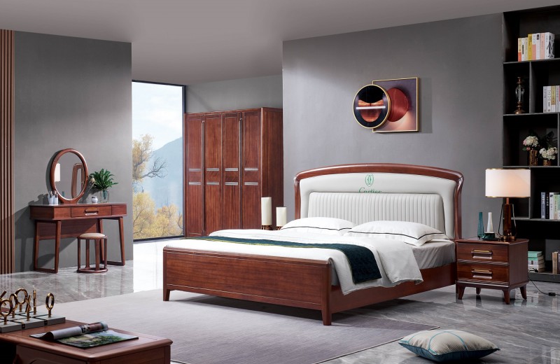 華夏國康卡迪婭輕奢極簡黃檀木家具：K2016大床