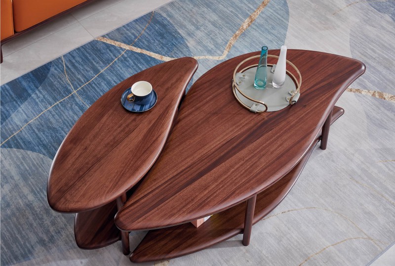 華夏國康卡迪婭輕奢極簡黃檀木家具：K301大茶幾、K301小茶幾