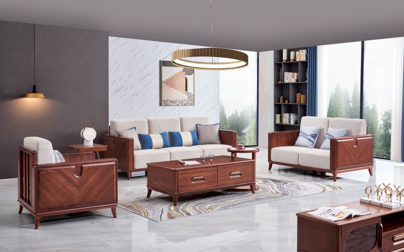 華夏國康卡迪婭輕奢極簡黃檀木家具：K011沙發