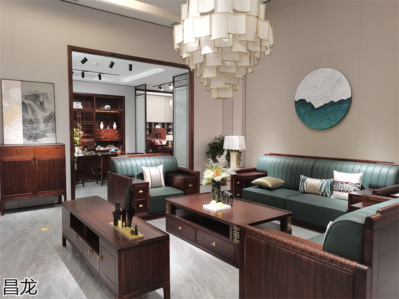 昌龍新中式烏金木整屋定制家具展廳實(shí)拍