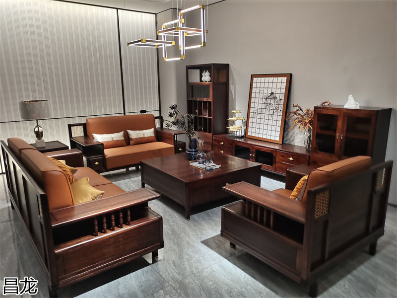 昌龍新中式烏金木整屋定制家具展廳實(shí)拍