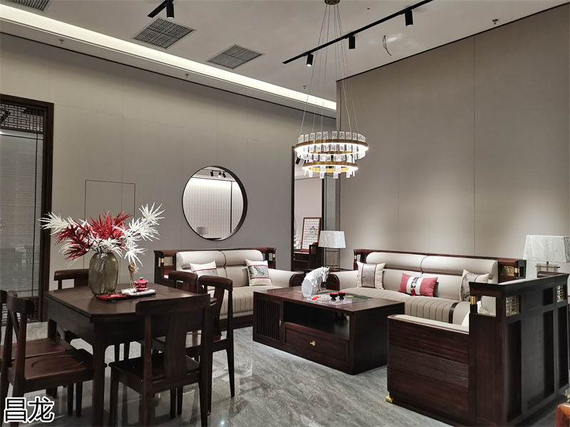 昌龍新中式烏金木整屋定制家具展廳實(shí)拍