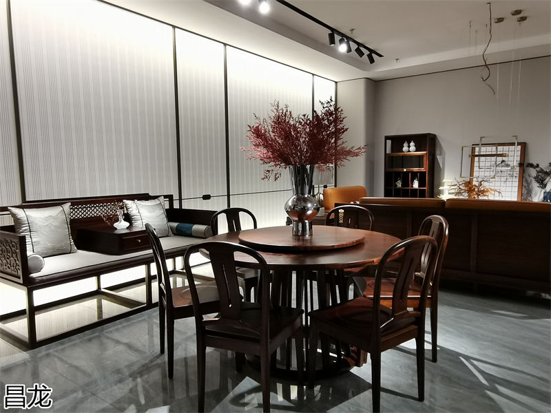 昌龍新中式烏金木整屋定制家具展廳實(shí)拍
