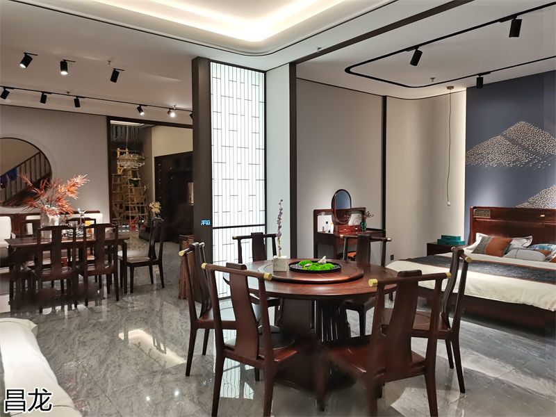 昌龍新中式烏金木整屋定制家具展廳實(shí)拍