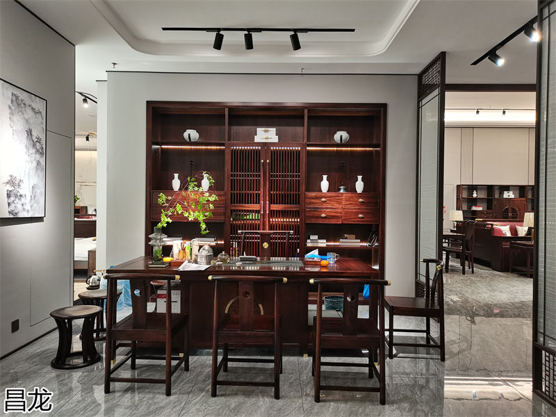 昌龍新中式烏金木整屋定制家具展廳實(shí)拍
