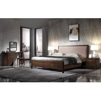 木來客現代輕奢極簡黑胡桃木家具：8A22#床