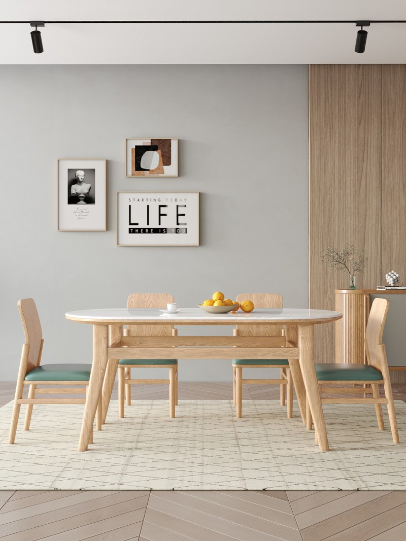 匠者白蠟木系列家具：JD-628長餐桌椅原木色
