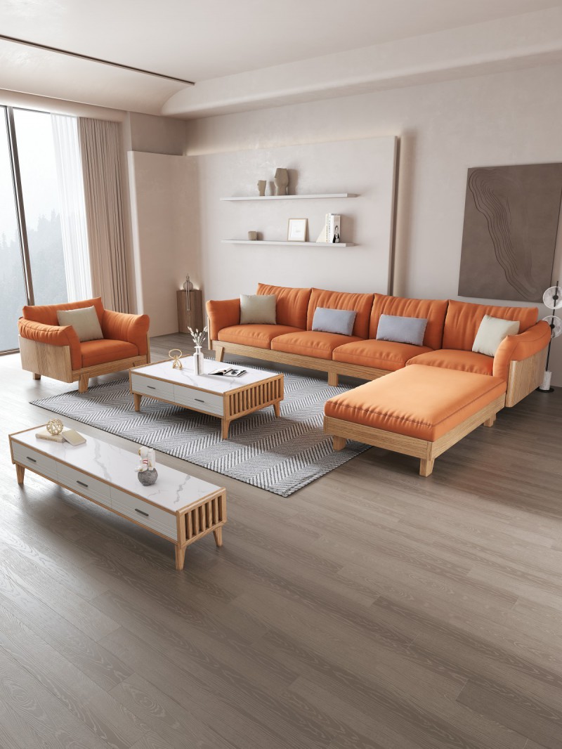 匠者白蠟木系列家具：JD-616沙發原木色4+踏