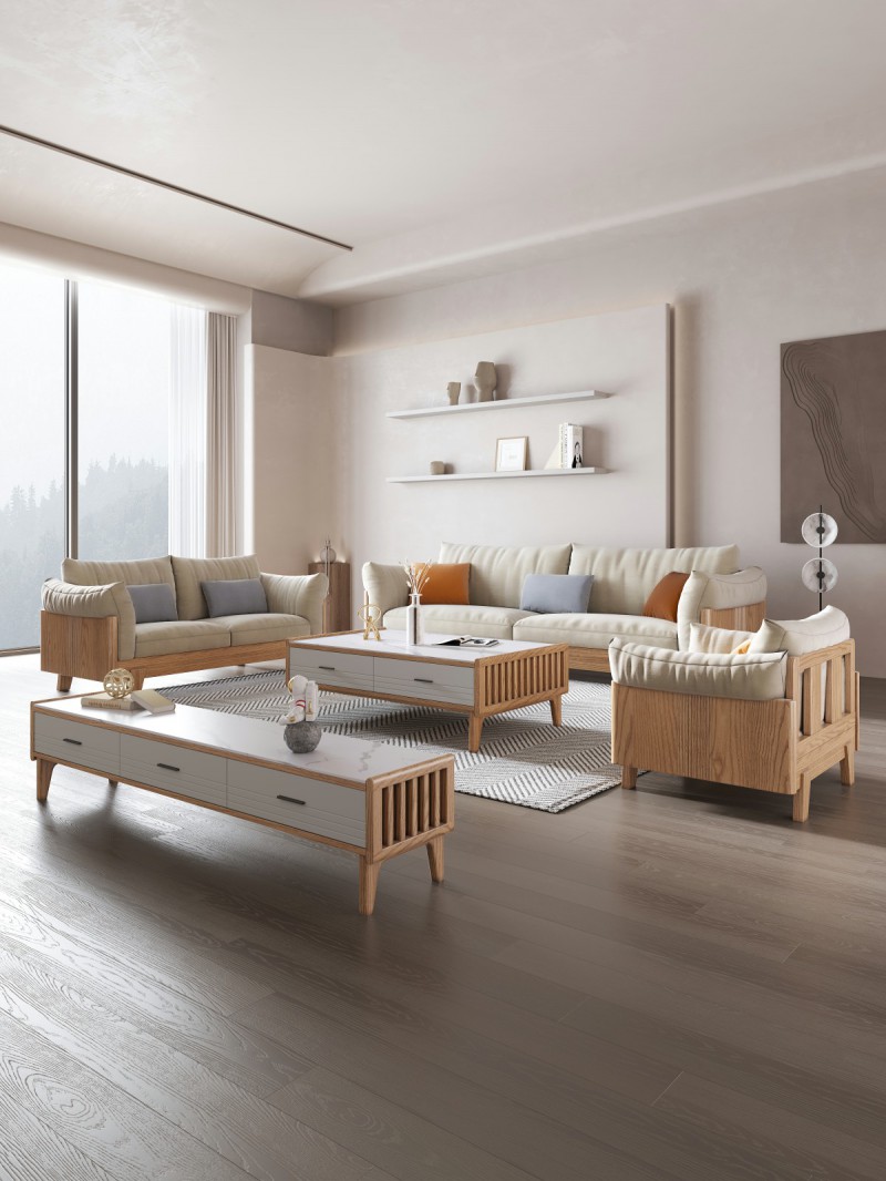 匠者白蠟木系列家具：JD-616沙發原木色1+2+3