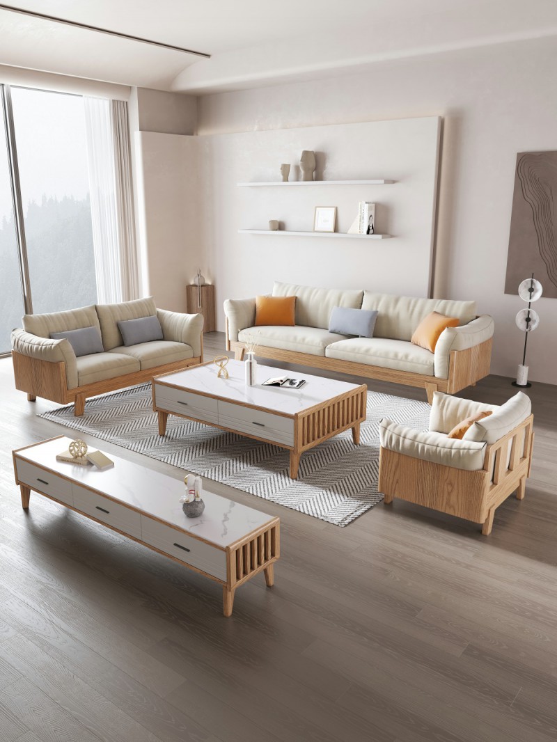 匠者白蠟木系列家具：JD-616沙發原木色1+2+3