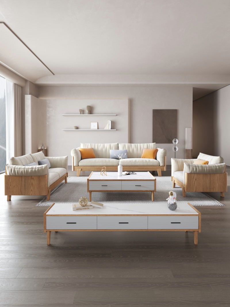 匠者白蠟木系列家具：JD-616沙發原木色1+2+3