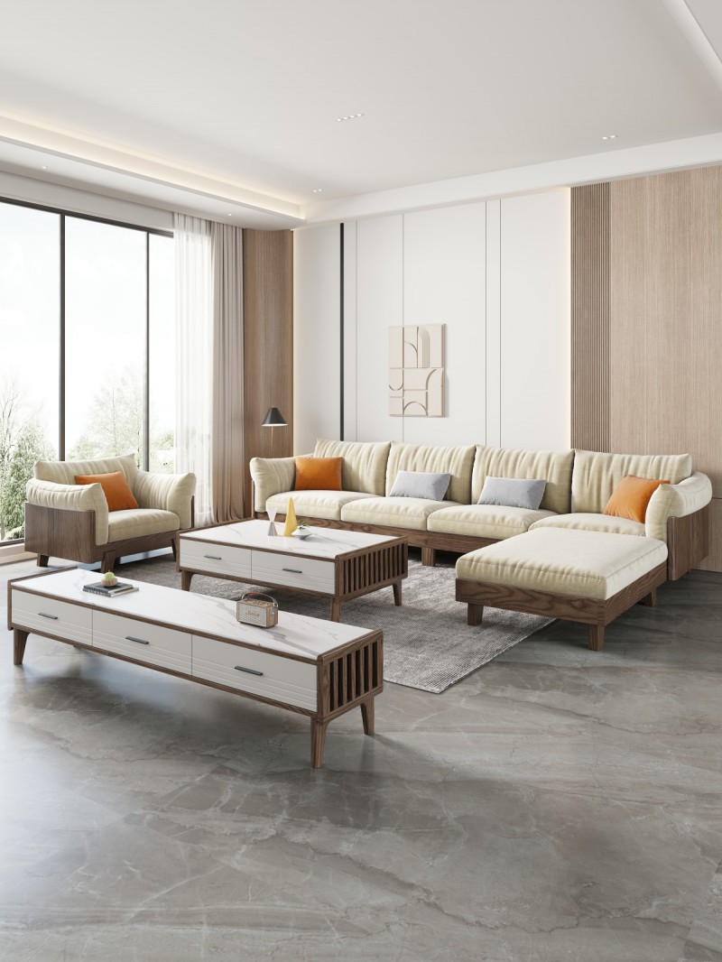 匠者白蠟?zāi)鞠盗屑揖撸篔D-616沙發(fā)胡桃色4+踏